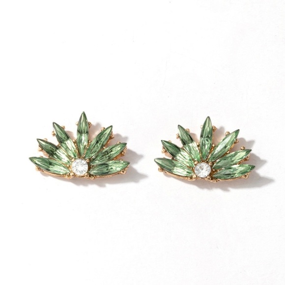 Any 2/$20! Gold & Green Crystal Fan Stud Earrings - Picture 3 of 7